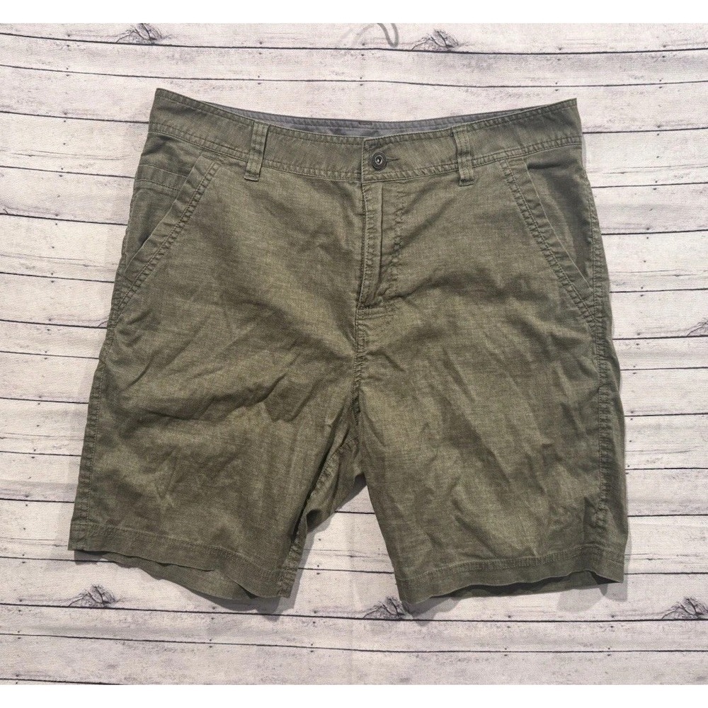 Prana Mens Hemp Blend Short Sz 34 Olive Furrow Stretch Hiking Chino Outdoor 8"